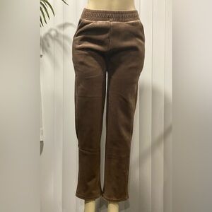 Coffee Brown Women's Velvet Elastic Waist Flare Pants